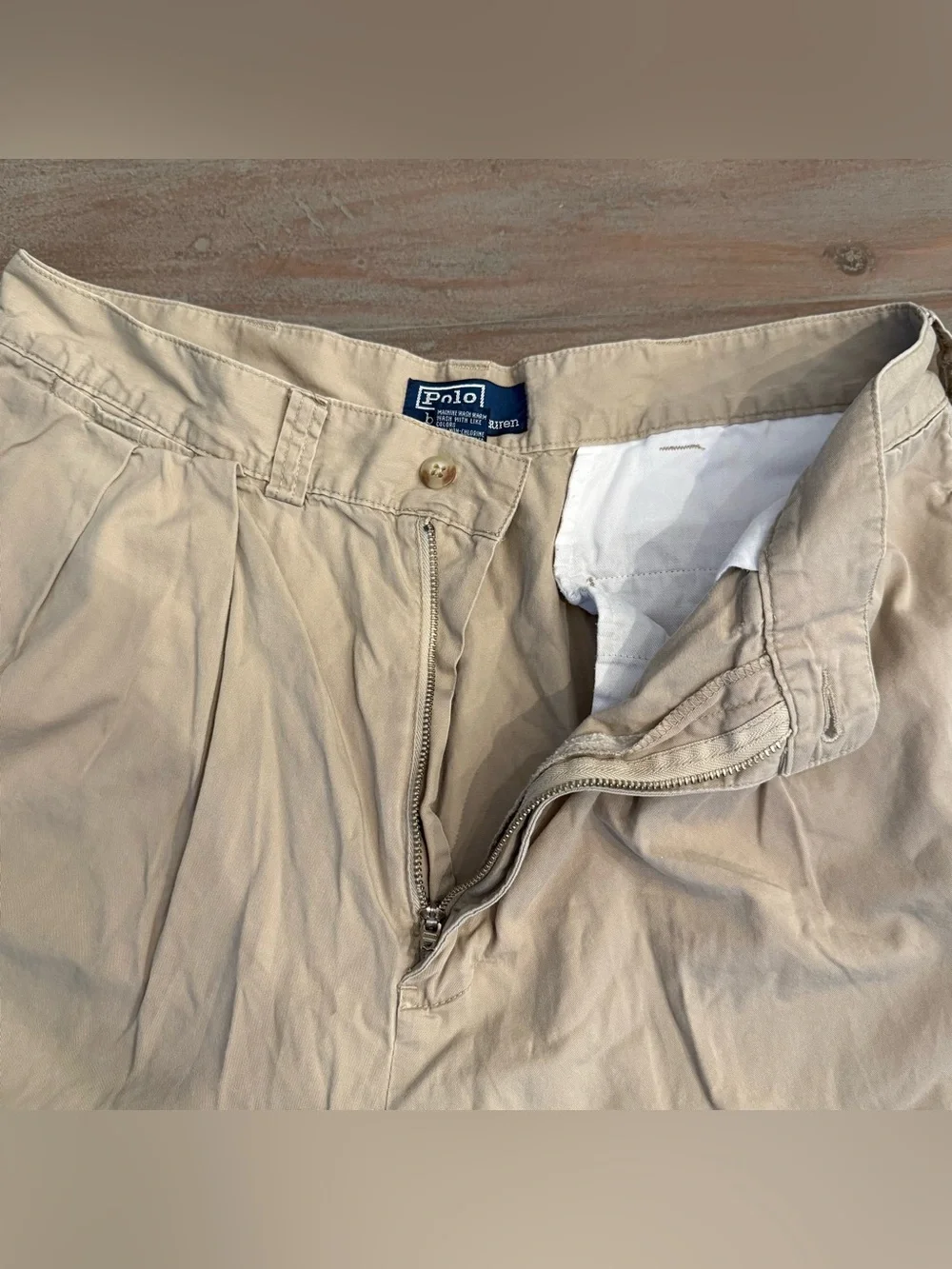 Polo Ralph Lauren Men's Beige Pleated Chino Pants Cotton Twill Straight 34x30